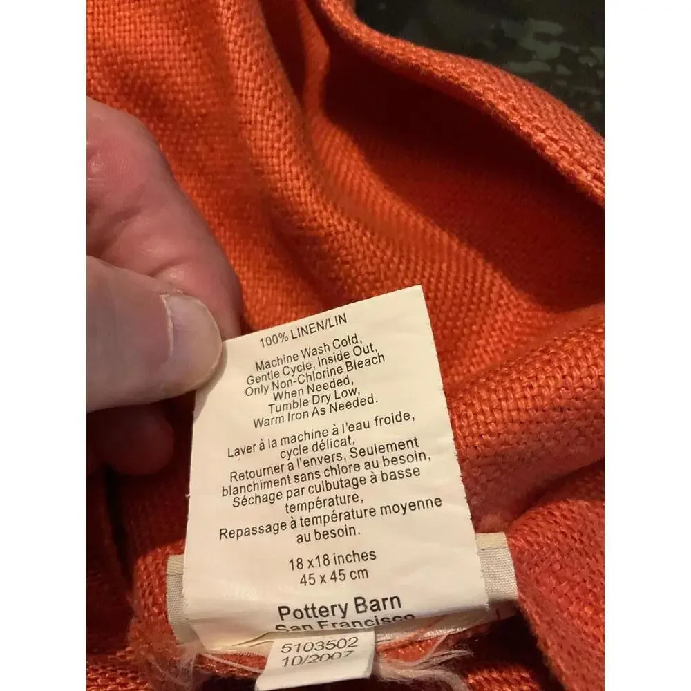Pottery Barn Orange Linen Pillow cover with Button Closure (1)